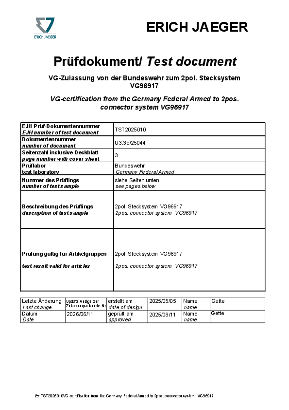 Certification according to VG 96917